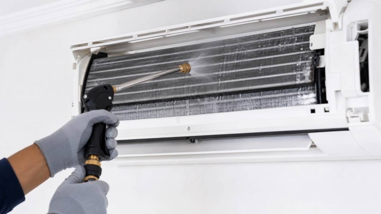 Aircadia technician servicing an air conditioner in Nice